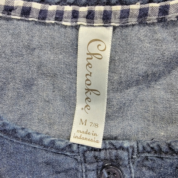 Cherokee Girls Denim Dress Ruffle Puff Sleeve Buttons 100% Cotton Size 7/8 - Picture 6 of 10